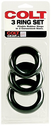 Colt 3 Cock Ring Set Rubber Black - Large (se-6840-03-2)