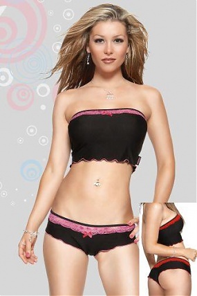 Microfibre Tube Top & Short Black/red Lg